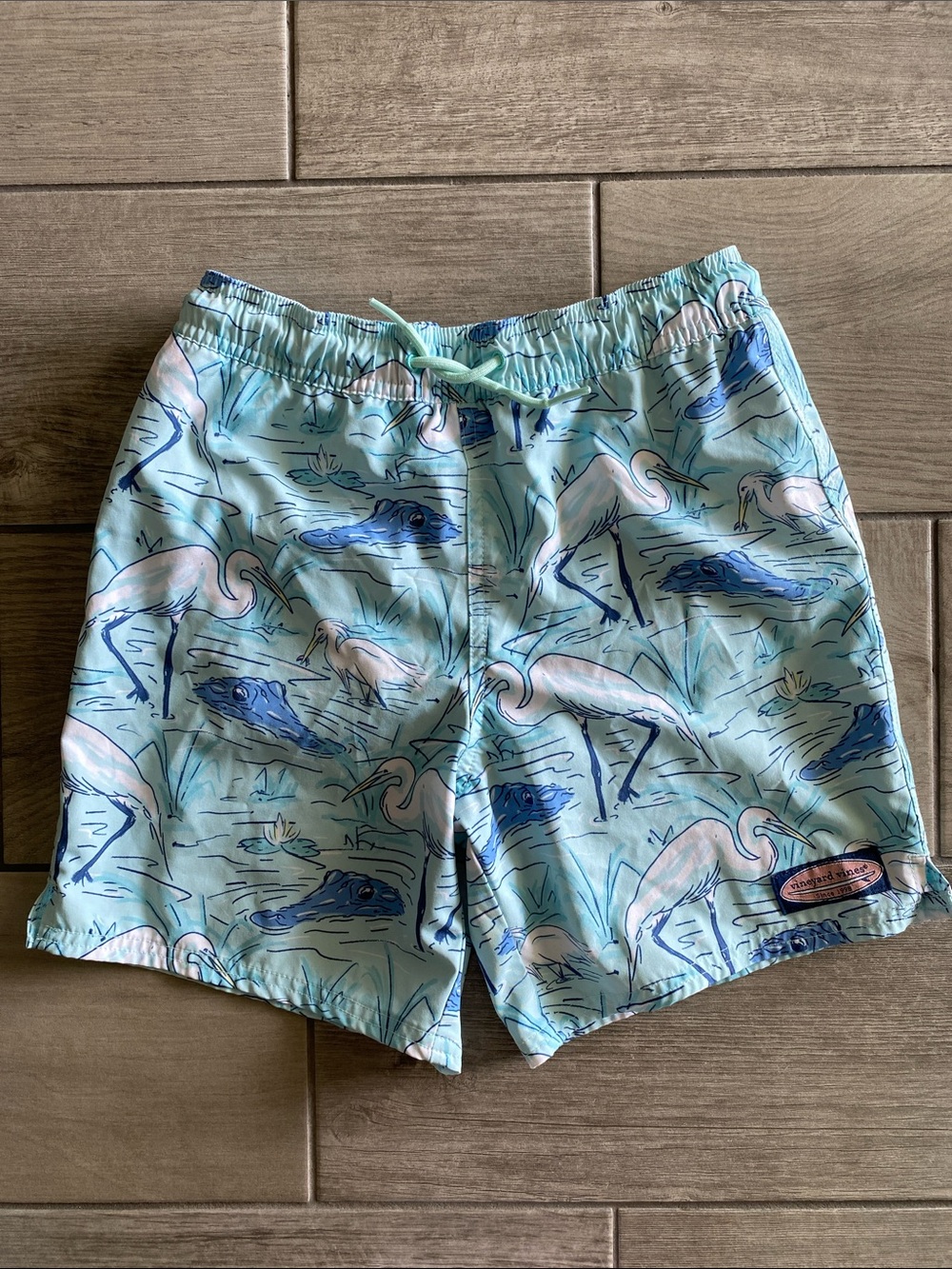 Vineyard Vines Boys Swim Trunks - Aqua with Gators & Egret Birds